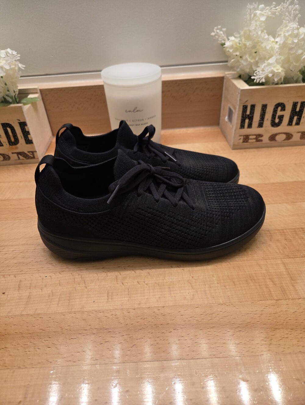 FitFlop Super-Q Knit Slip-On All Black Sneakers Women's Size 8